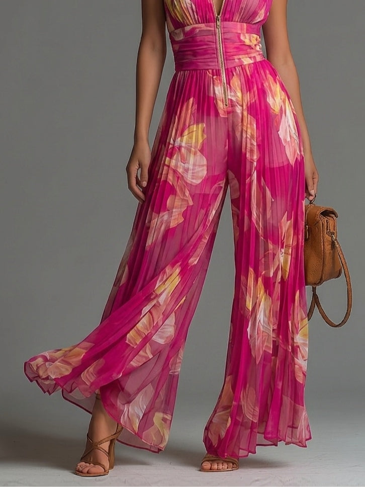 Fuchsia Floral Wide-Leg Jumpsuit