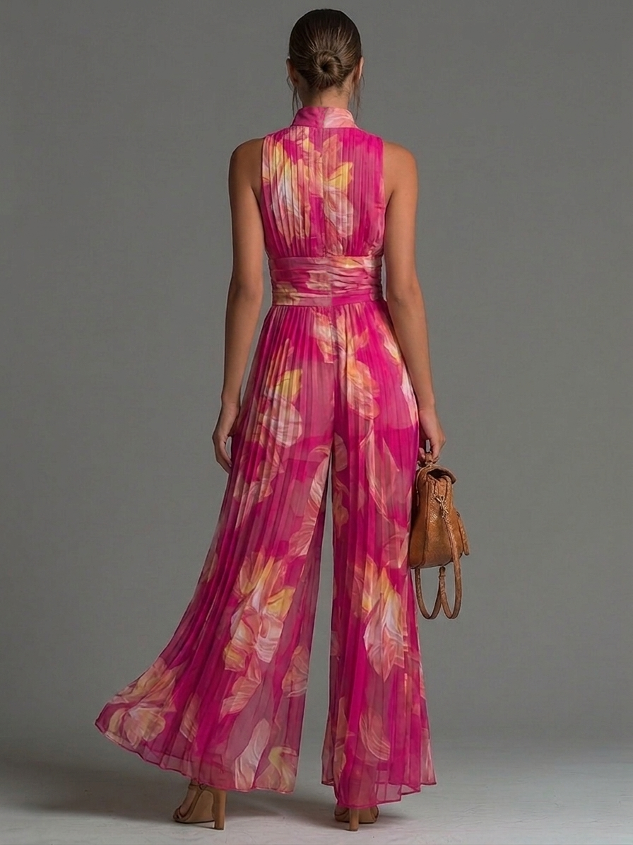 Fuchsia Floral Wide-Leg Jumpsuit