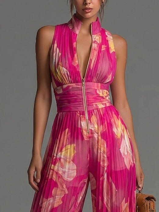 Fuchsia Floral Wide-Leg Jumpsuit