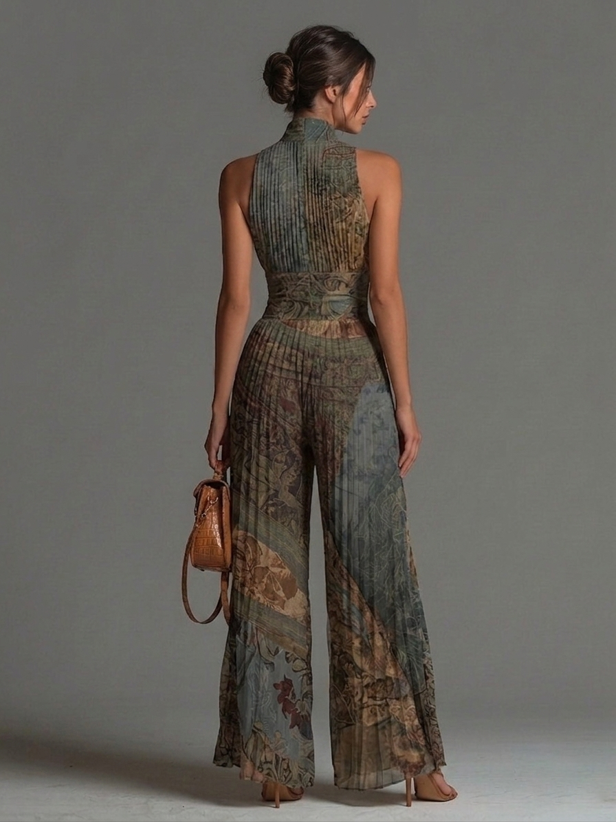 Bohemian Pleated Wide-Leg Jumpsuit