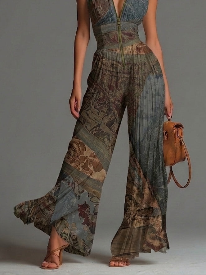 Bohemian Pleated Wide-Leg Jumpsuit