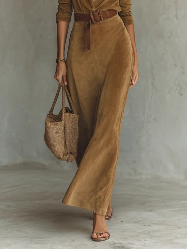 Belted Lapel Maxi Dress