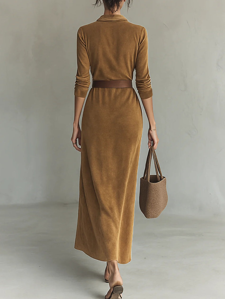 Belted Lapel Maxi Dress