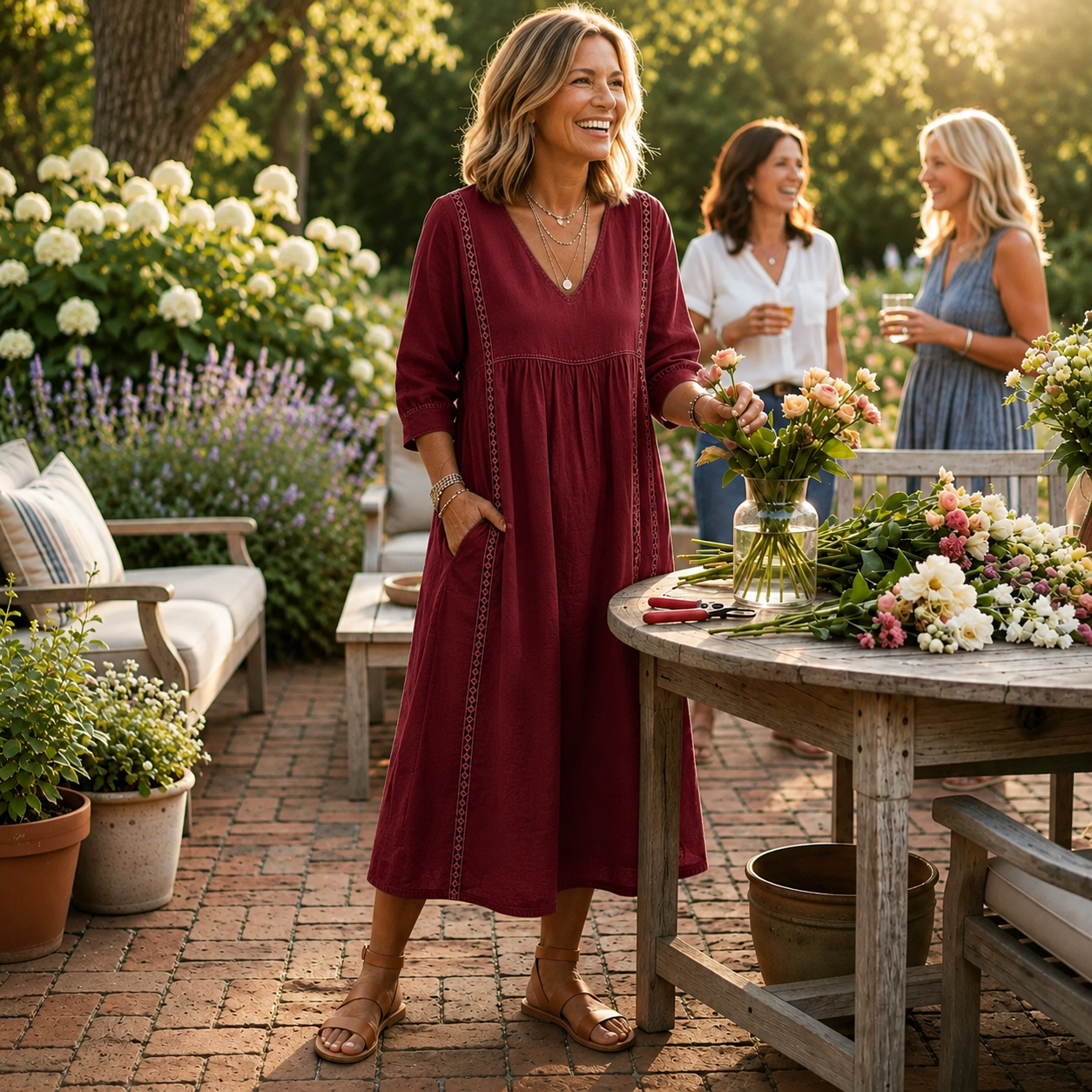Carmen | Elegant Maxi Dress with Ruched 3/4 Sleeves