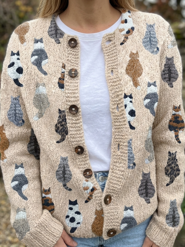 Moxley | The Feline Motif Knit Cardigan