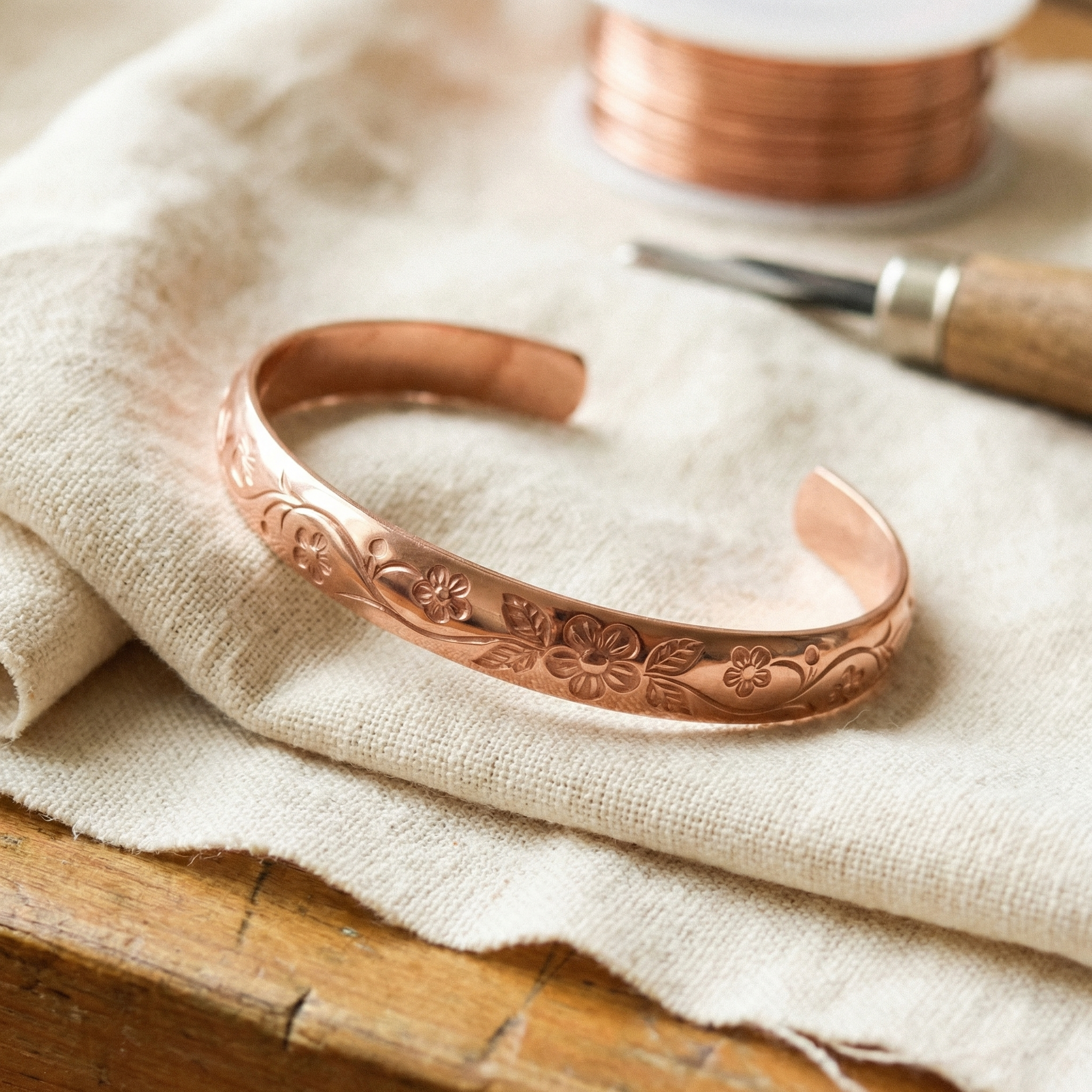Ximena | Hand-Engraved Copper Vine Cuff Bracelet