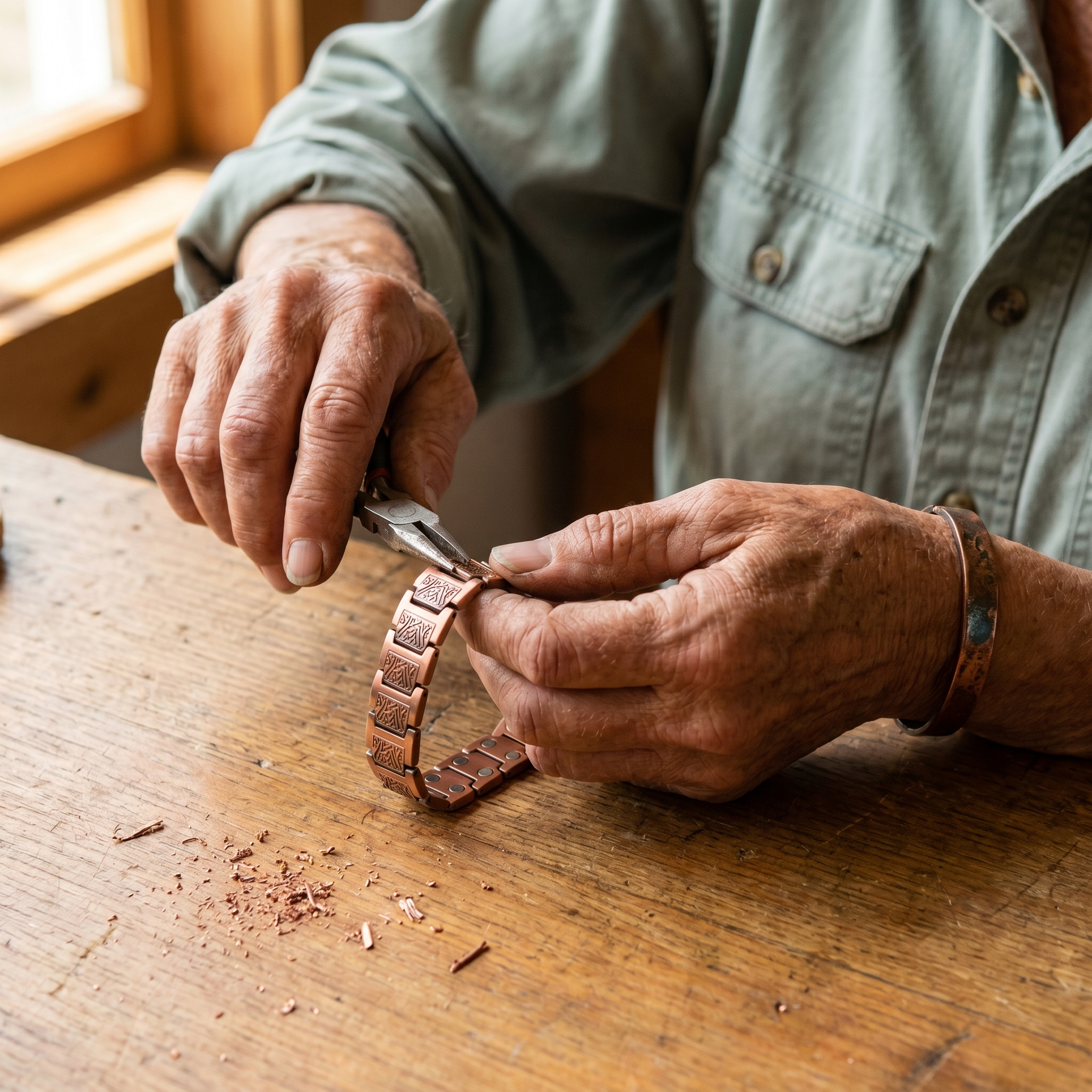 Octavia | Engraved Flowing-Pattern Copper Link Bracelet