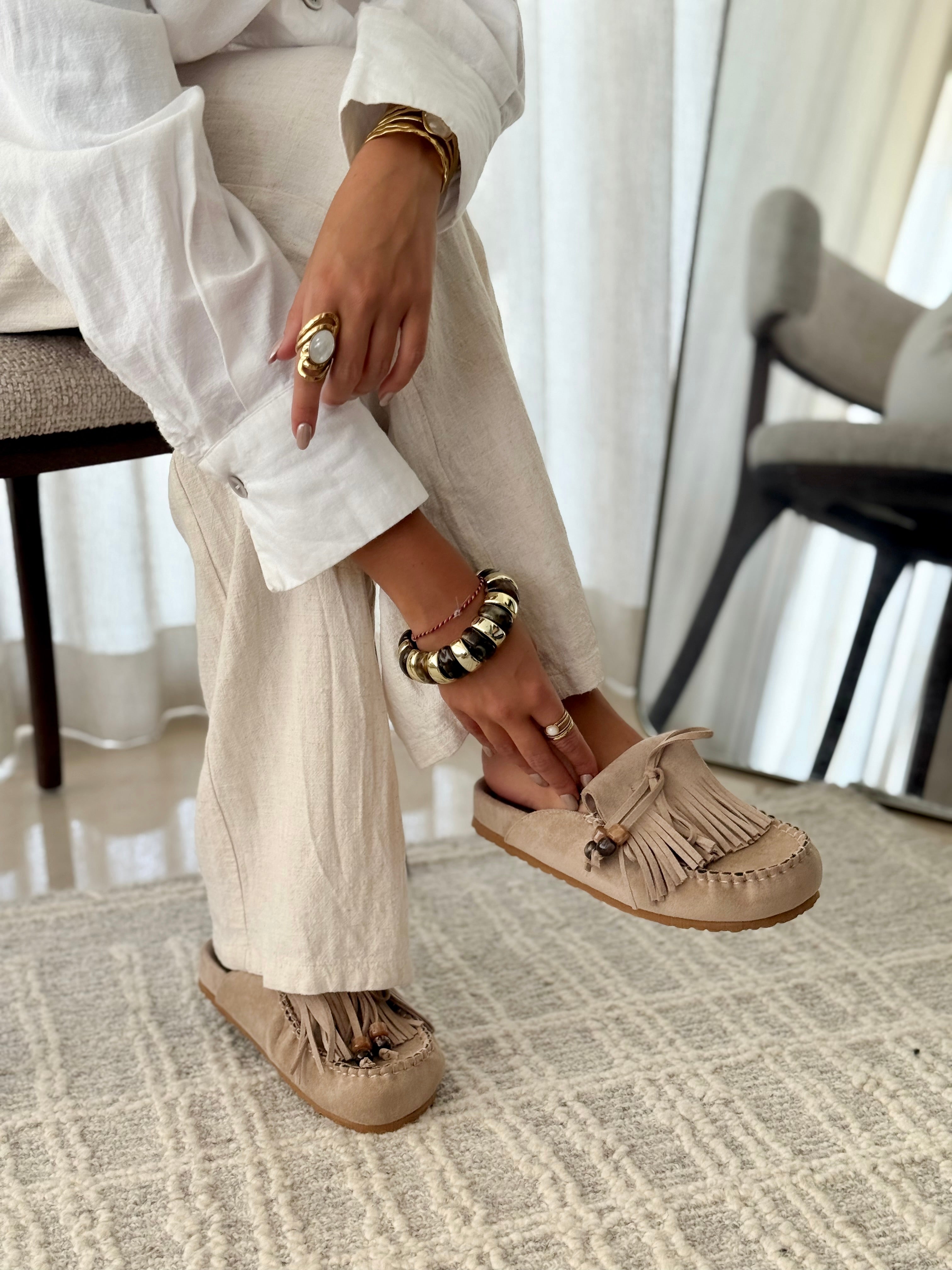 Sabrina | Taupe Tassel Slip-On Loafers
