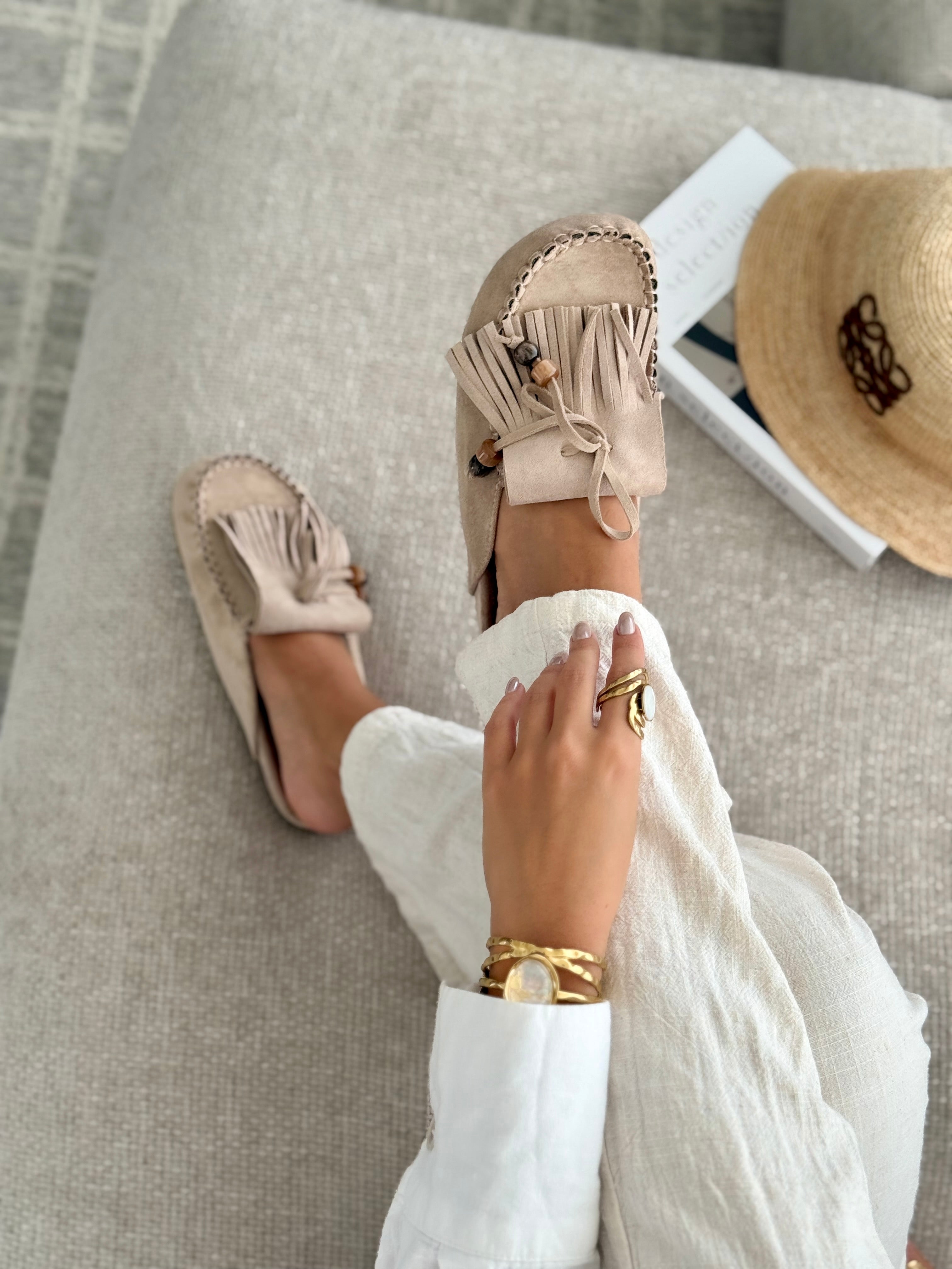 Sabrina | Taupe Tassel Slip-On Loafers
