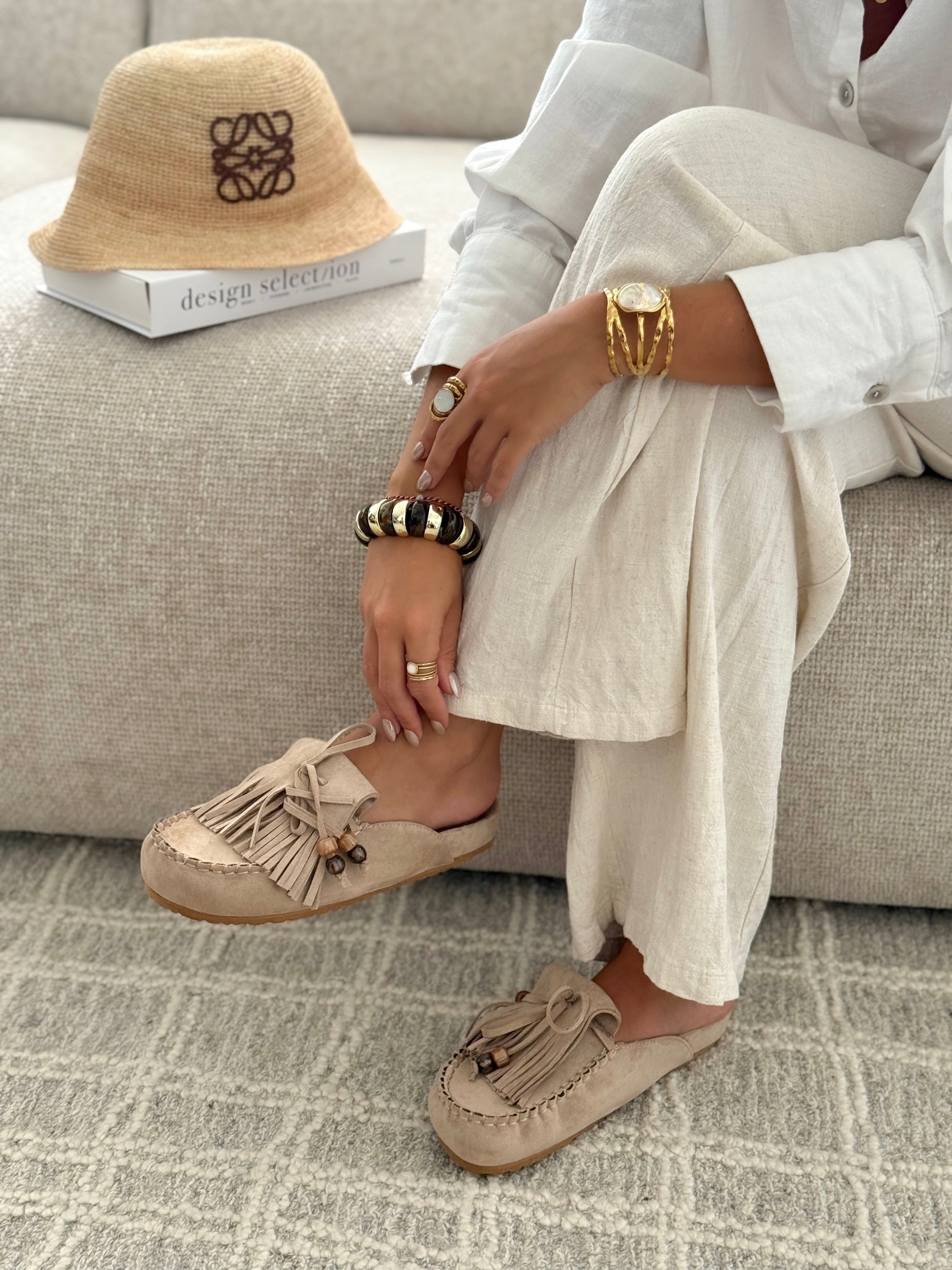 Sabrina | Taupe Tassel Slip-On Loafers