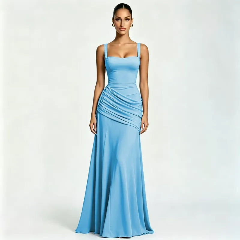 Enie | Ruched Square Neckline Maxi Dress