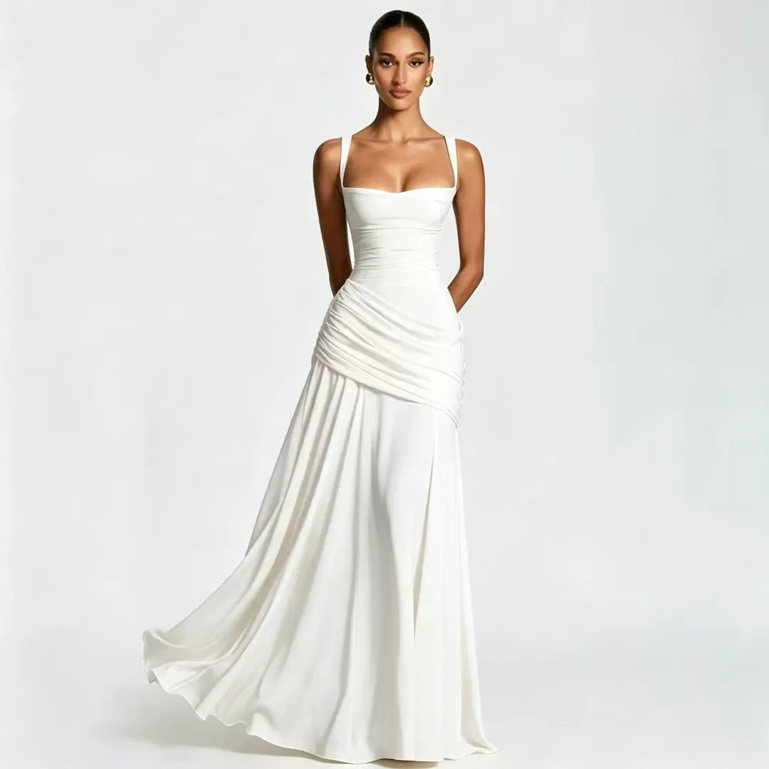 Enie | Ruched Square Neckline Maxi Dress