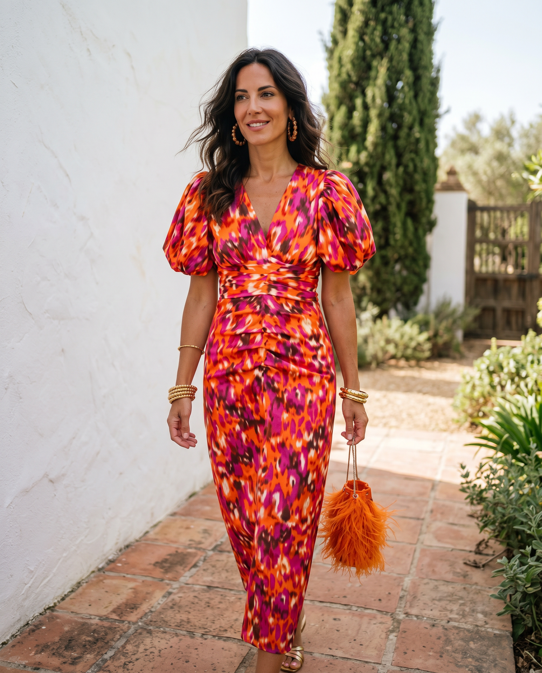 Carla | Floral Puff Midi Dress