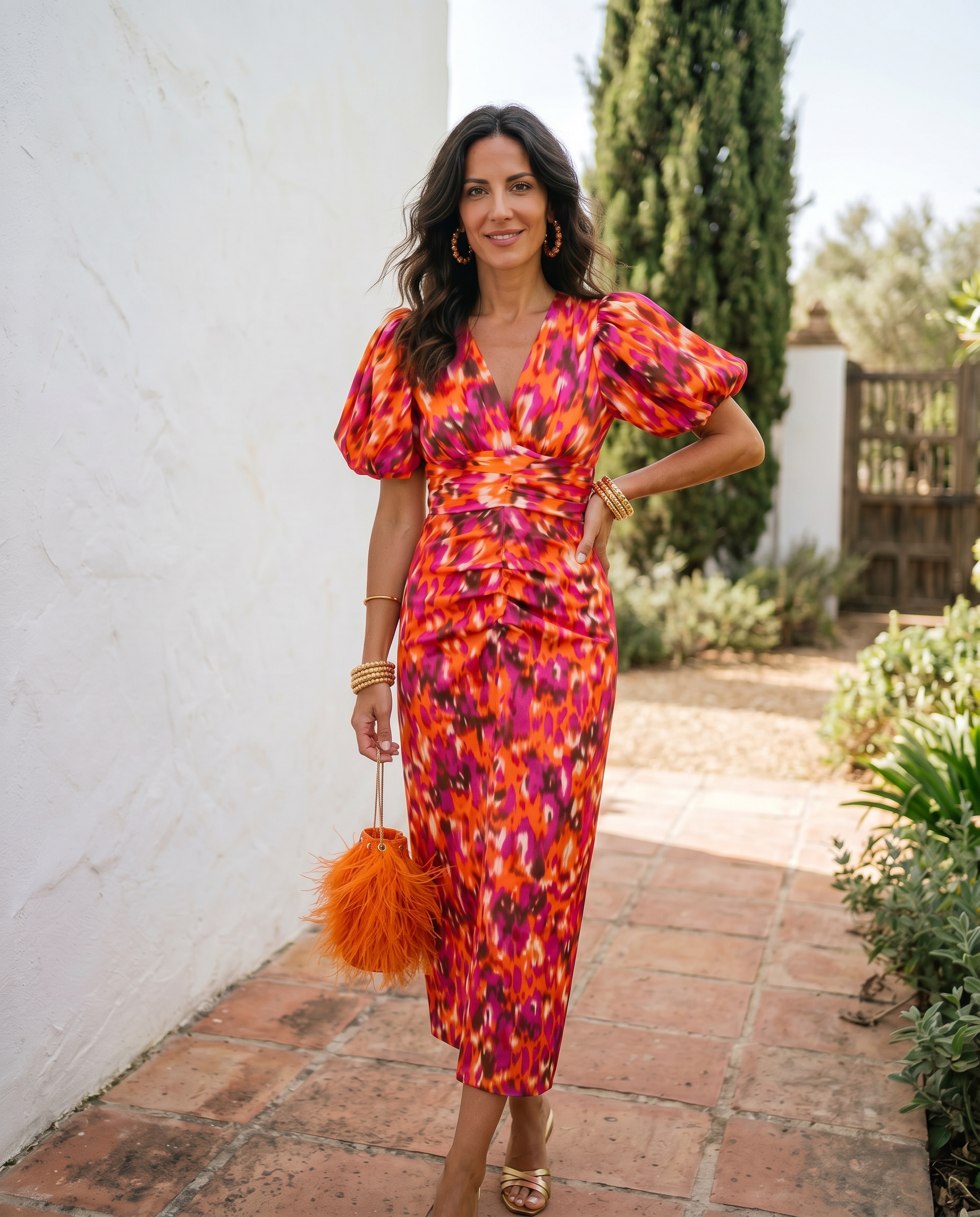Carla | Floral Puff Midi Dress