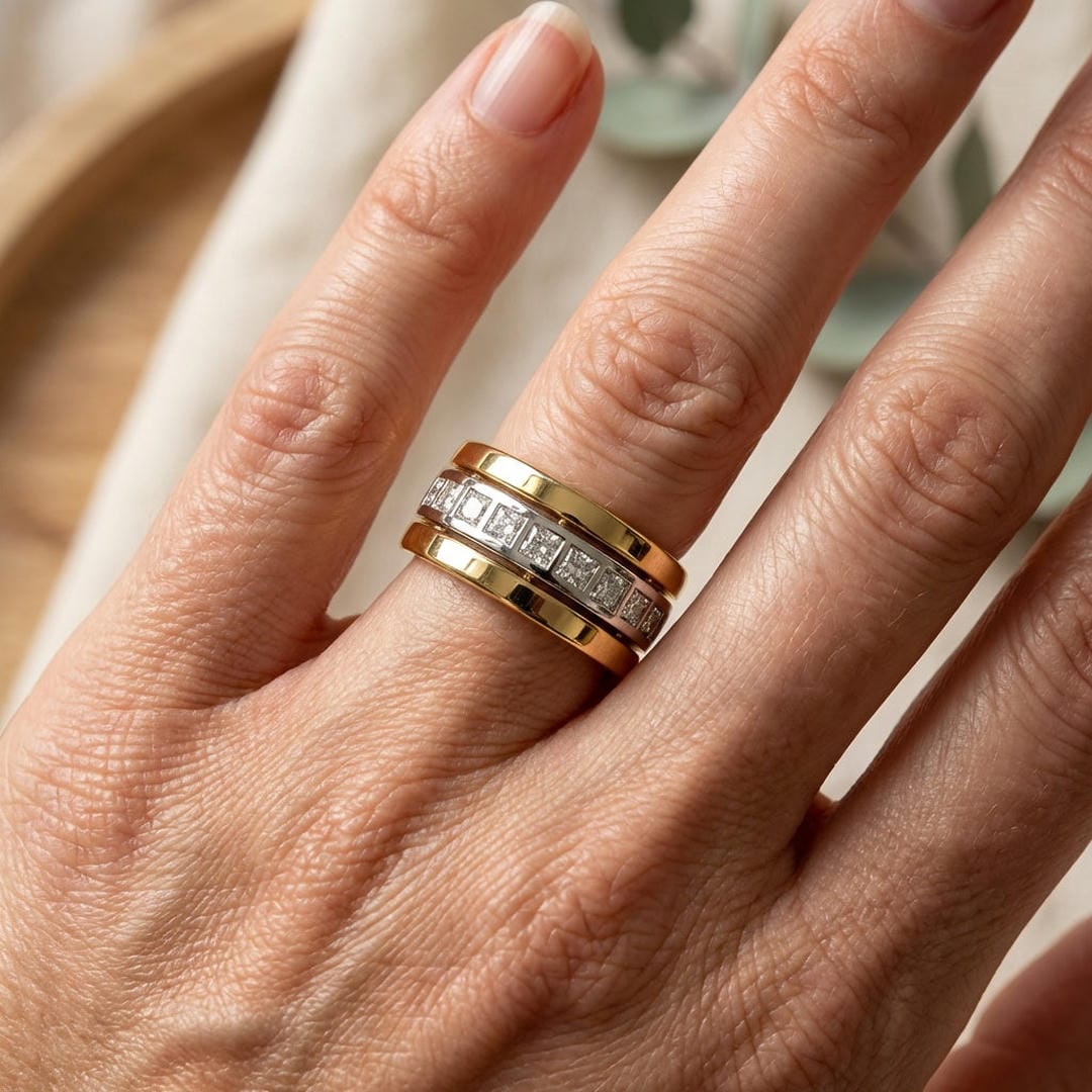 Two Tone Gold Zirconia Ring