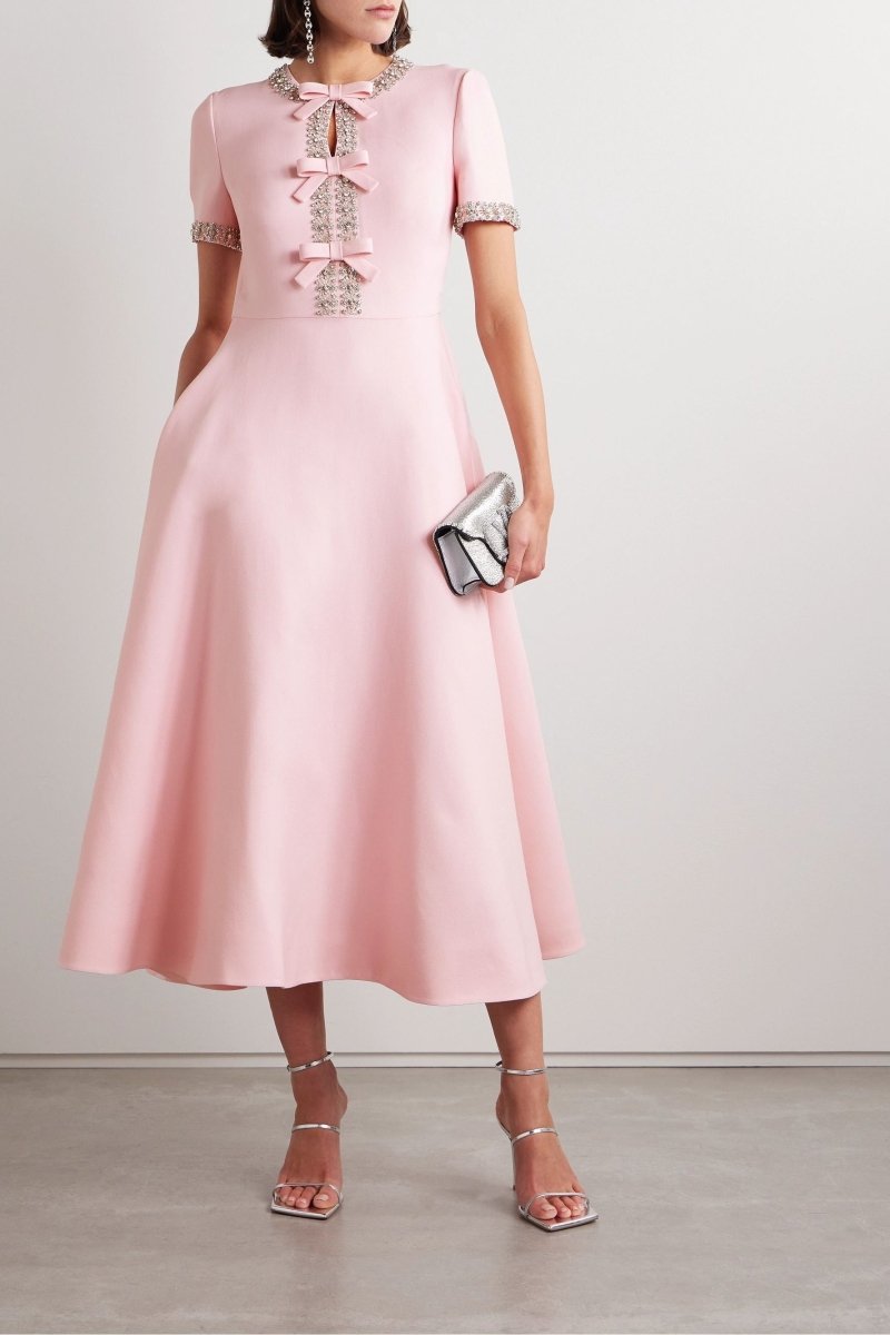 Abigail | Crystal Bow Midi Dress